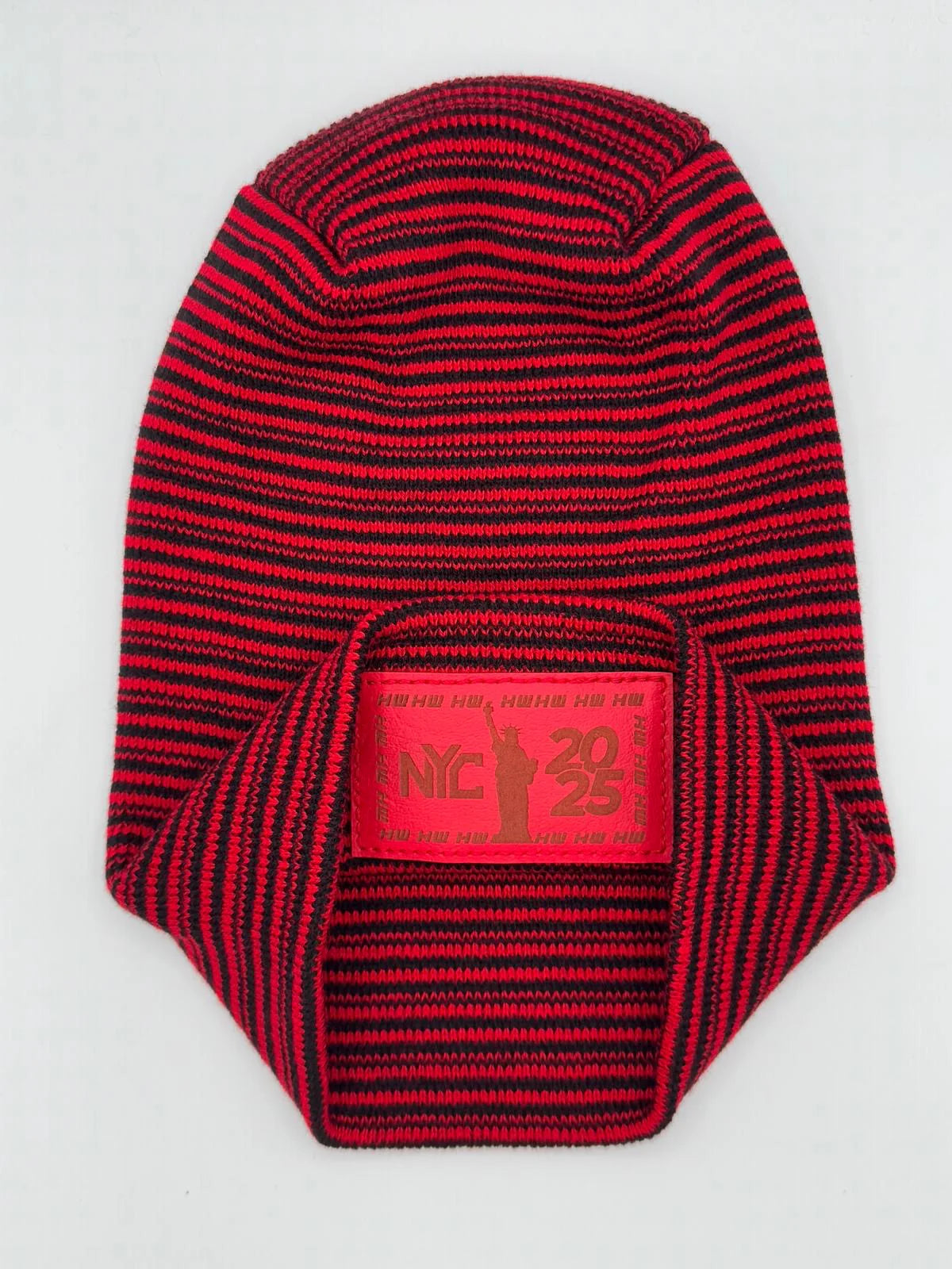 Haakwear NEW YEAR 2025 NYC, Modern Theta Stitch Contrast Cuffed Beanie / Hat (Patent Pending Design) Black / Red, Made in USA (Limited Edition)